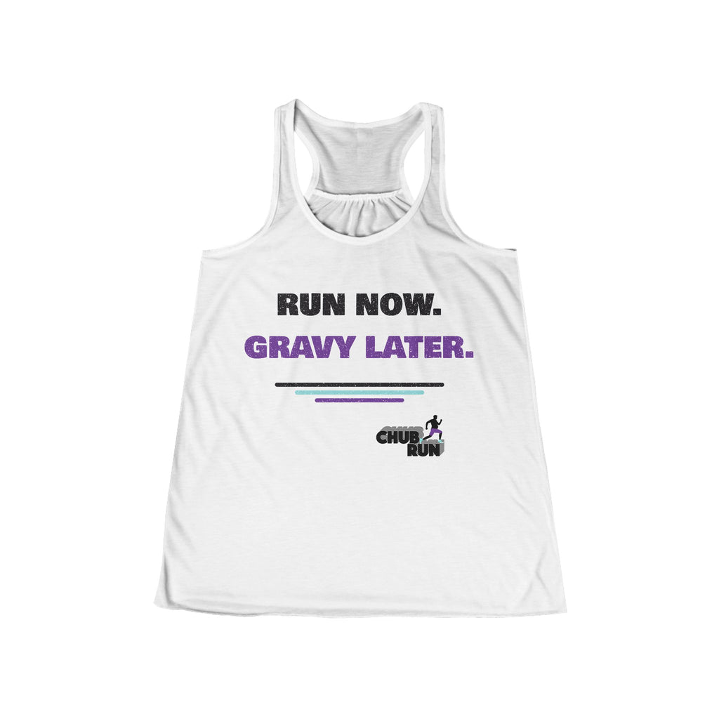 Run Now Gravy Later Racerback Tank — Women’s Thanksgiving Run Fitness Tank